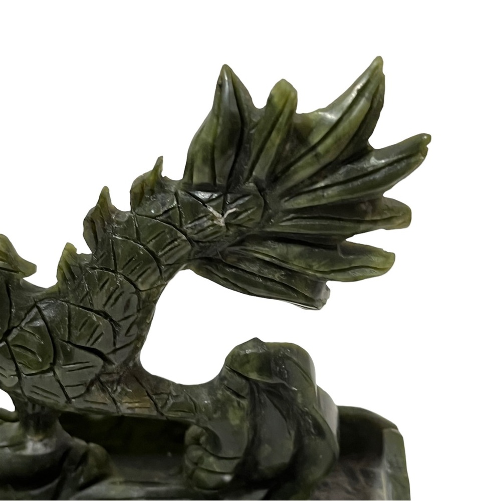 Carved Stone Fierce Dragon Statue Holding Orb Sphere Ball Green Maybe Old Jade - Picture 11 of 11